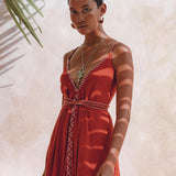 Organic Red Cotton Maxi Dress • Sleeveless Hand Embroidered Dress - AYA SW IDR