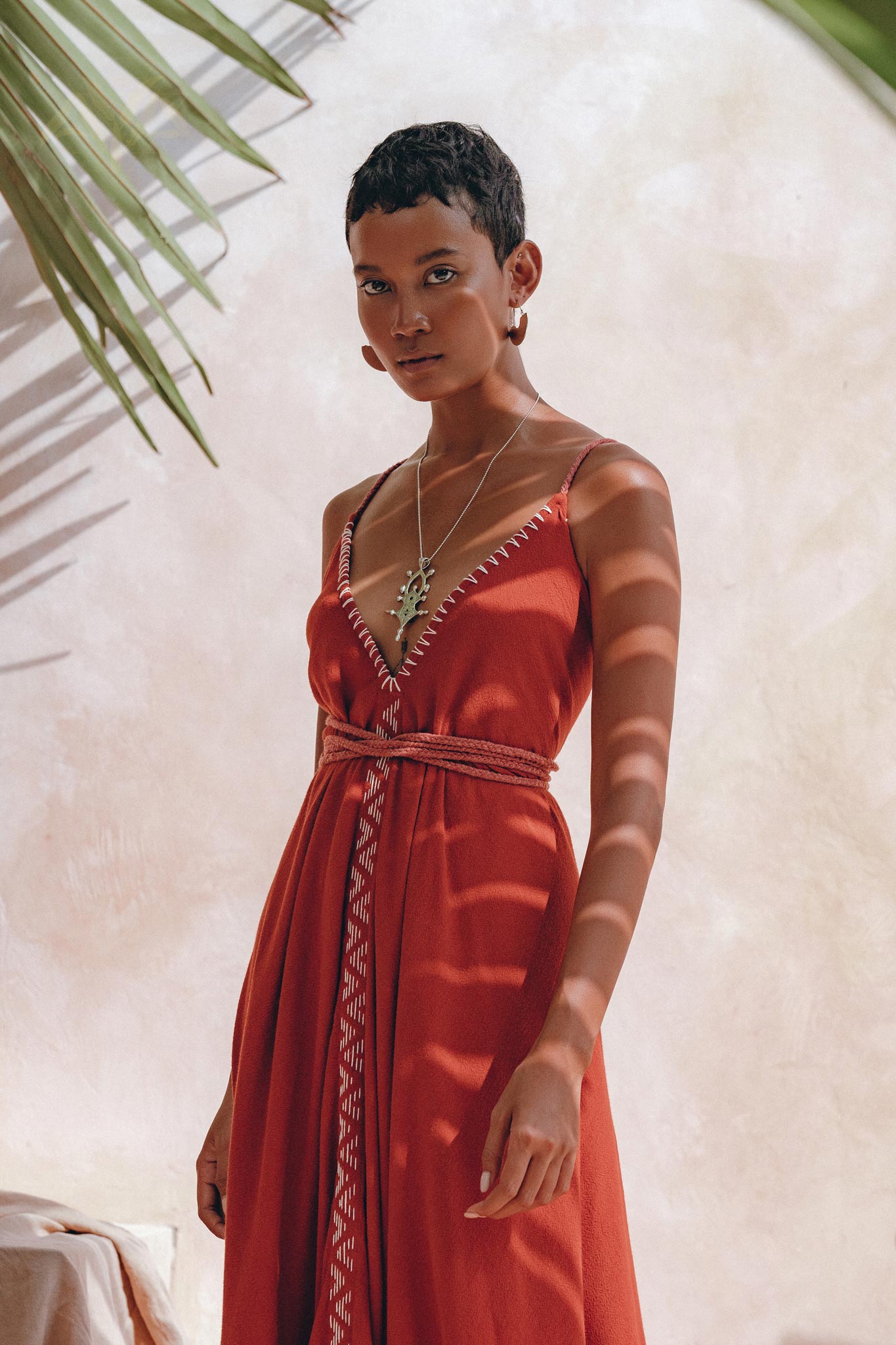 Organic Red Cotton Maxi Dress • Sleeveless Hand Embroidered Dress - AYA SW IDR