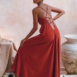 Organic Red Cotton Maxi Dress • Sleeveless Hand Embroidered Dress - AYA SW IDR