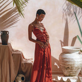 Organic Red Cotton Maxi Dress • Sleeveless Hand Embroidered Dress - AYA SW IDR
