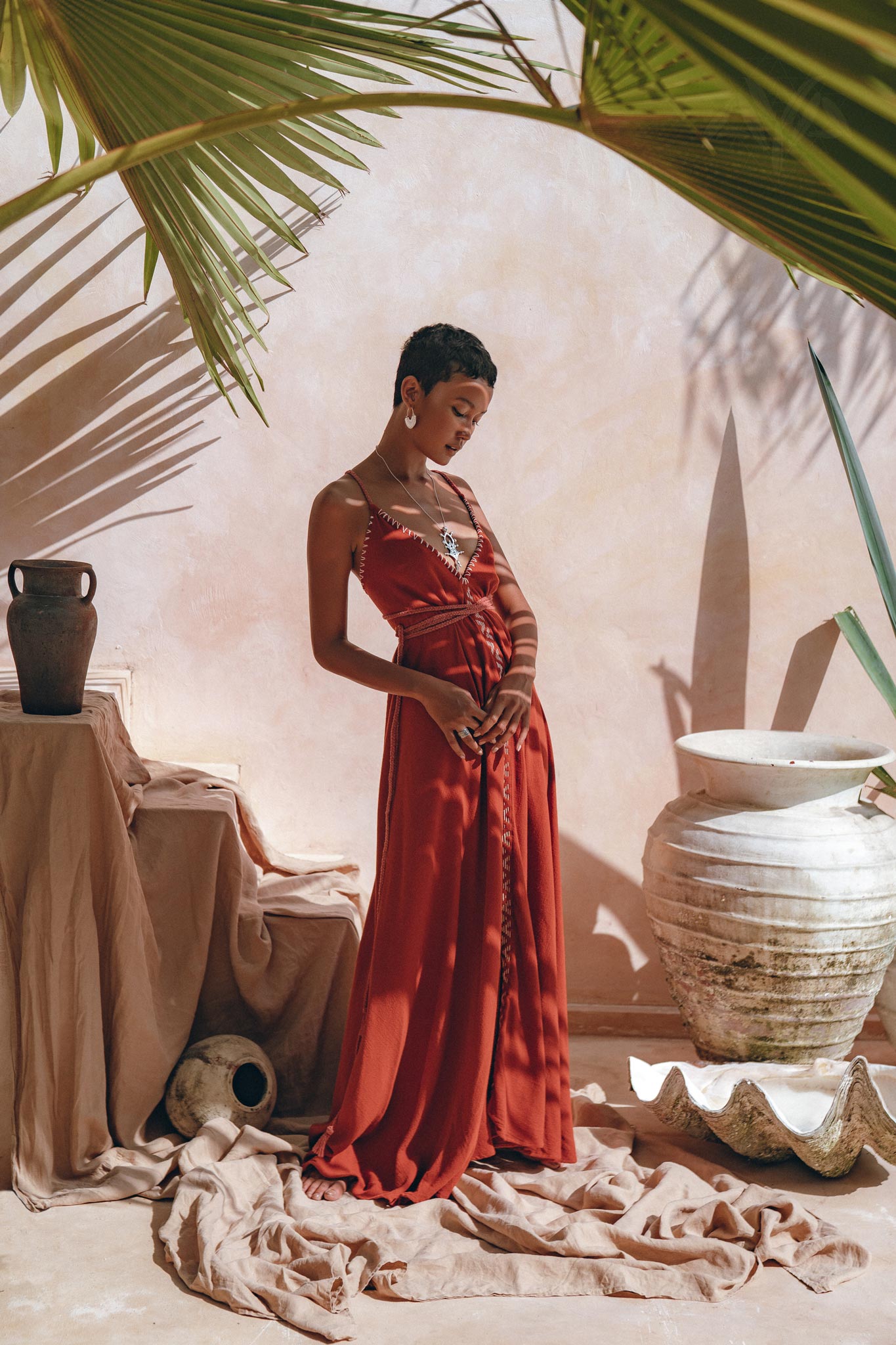 Organic Red Cotton Maxi Dress • Sleeveless Hand Embroidered Dress - AYA SW IDR