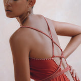Organic Red Cotton Maxi Dress • Sleeveless Hand Embroidered Dress - AYA SW IDR