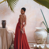 Organic Red Cotton Maxi Dress • Sleeveless Hand Embroidered Dress - AYA SW IDR