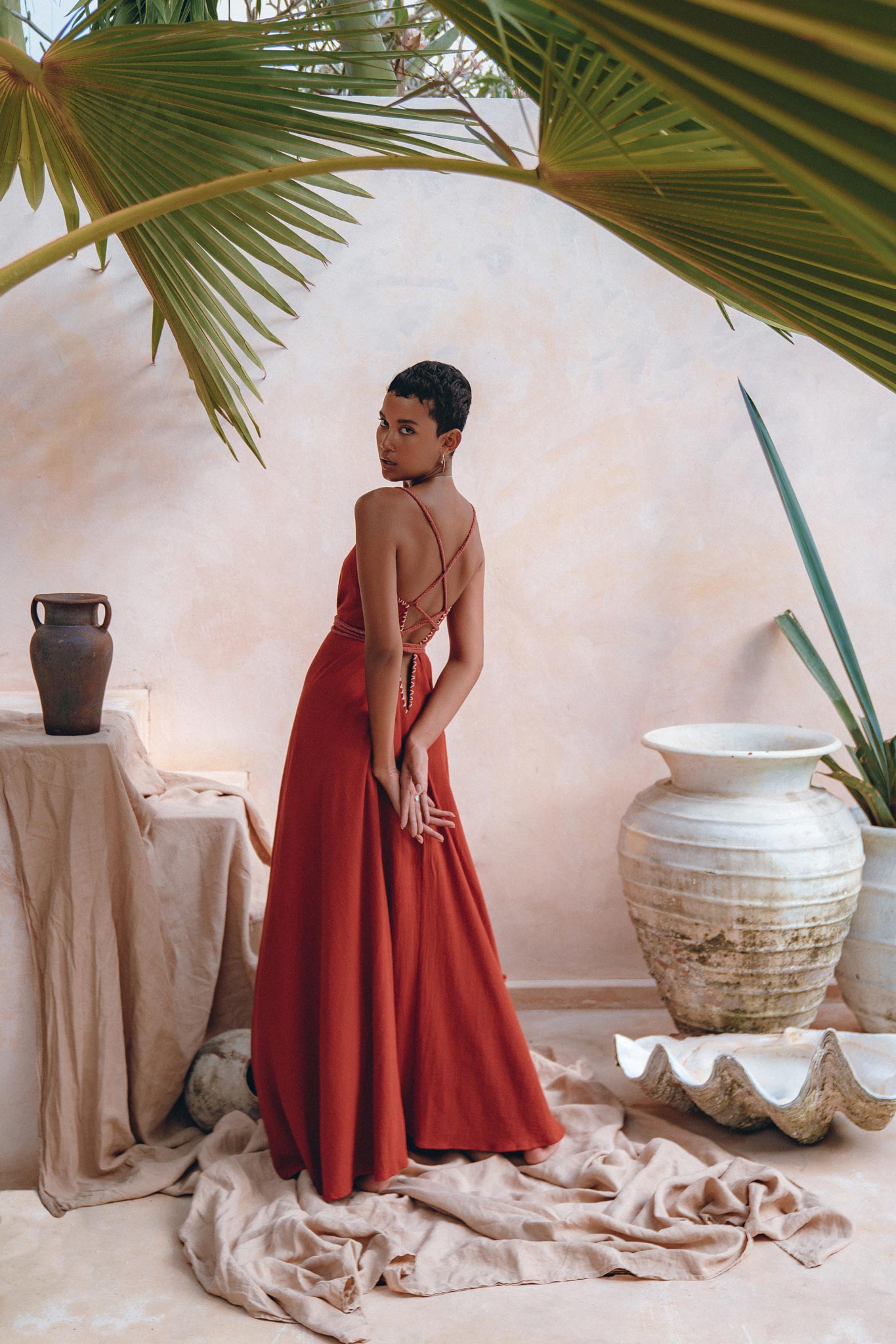 Organic Red Cotton Maxi Dress • Sleeveless Hand Embroidered Dress - AYA SW IDR