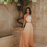 Stunning ombre party dress made from organic handwoven linen, with special adjustments to enhance fit. Beige Greek dress for all celebrations.