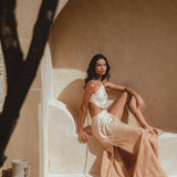 Chic Bohemian Sexy Dress with open sides and ring detail. Organic linen with a special dye process for a one-of-a-kind color. Perfect for summer celebrations.