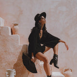 Oversized Hand Knotted Jumpsuit • Black Mini Elegant Jumpsuit • Asymmetrical Jumpsuit - AYA SW IDR