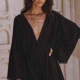 Oversized Hand Knotted Jumpsuit • Black Mini Elegant Jumpsuit • Asymmetrical Jumpsuit - AYA SW IDR