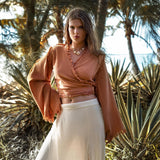Pale Orange Boho Top • Bohemian Wrap Top Women • Wide Sleeve Top - AYA SW IDR