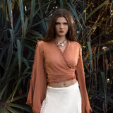 Pale Orange Boho Top • Bohemian Wrap Top Women • Wide Sleeve Top - AYA SW IDR