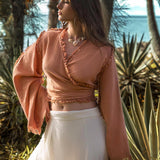 Pale Orange Boho Top • Bohemian Wrap Top Women • Wide Sleeve Top - AYA SW IDR