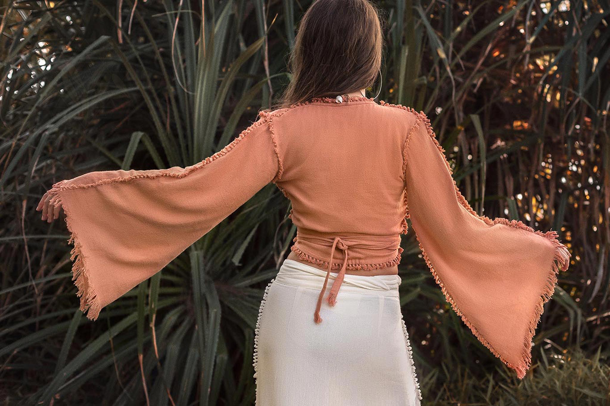 Pale Orange Boho Top • Bohemian Wrap Top Women • Wide Sleeve Top - AYA SW IDR