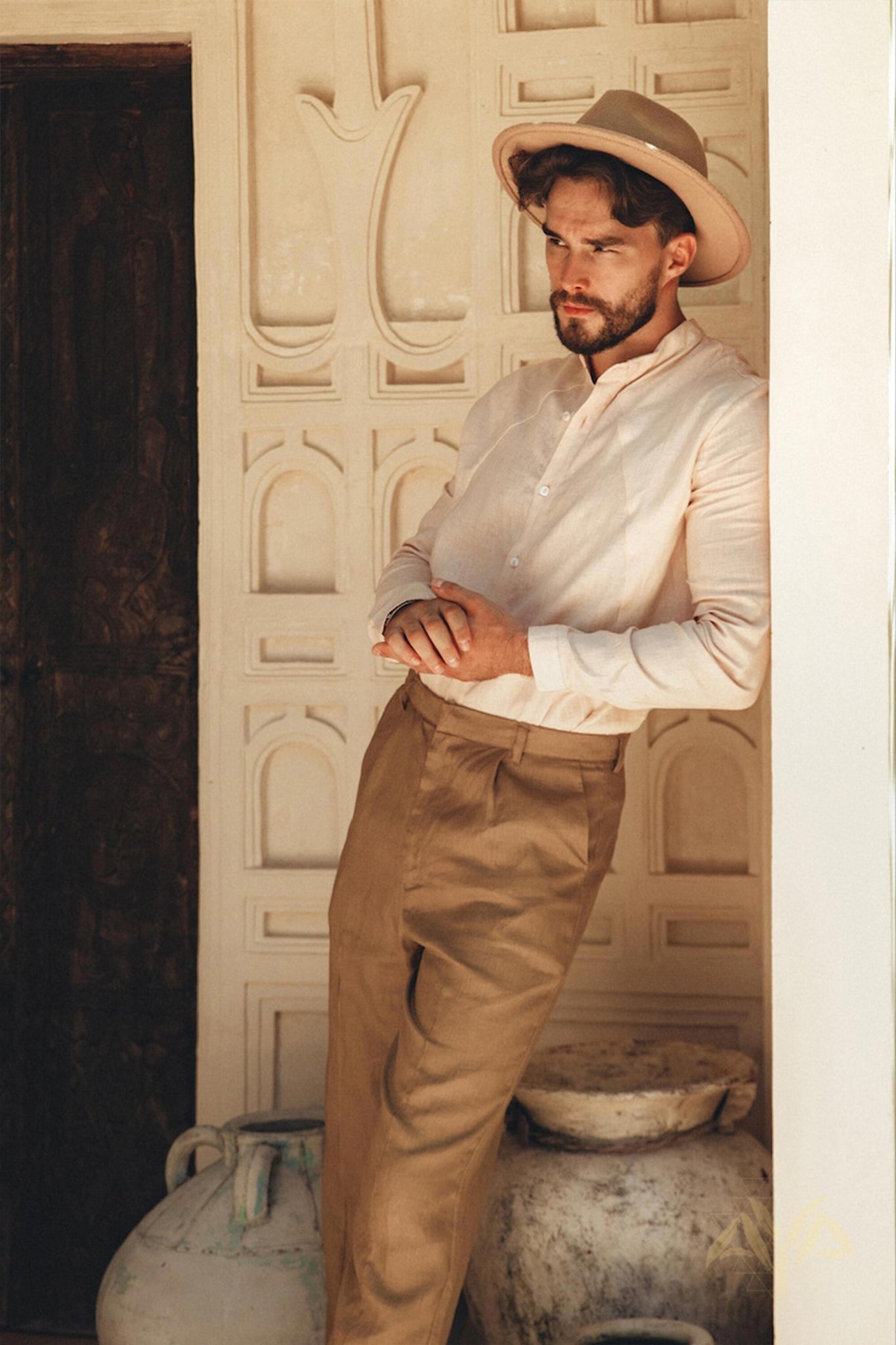 Pale Pink Linen Classic Minimalist Shirt for Men - AYA SW IDR