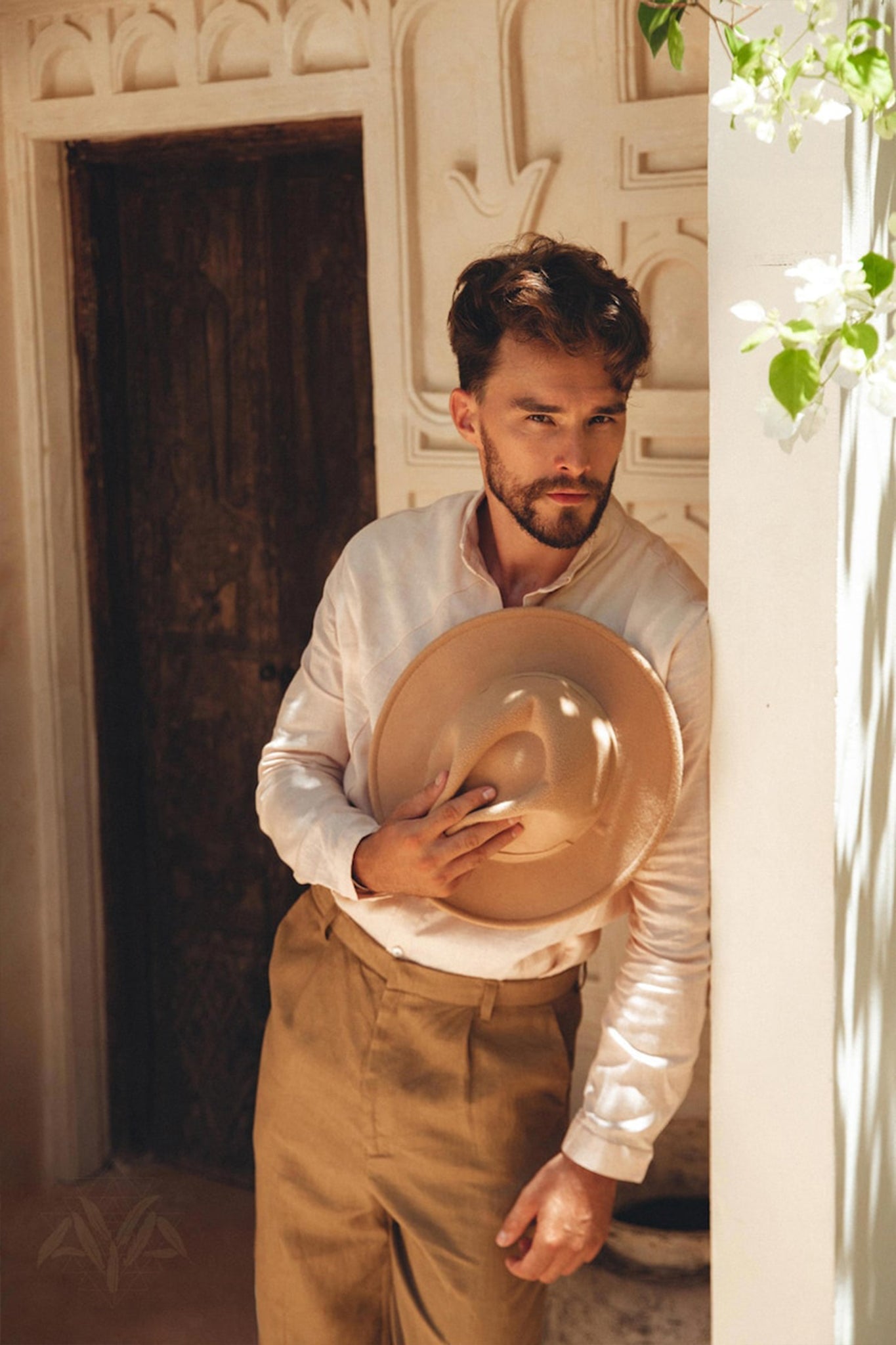 Pale Pink Linen Classic Minimalist Shirt for Men - AYA SW IDR