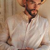 Pale Pink Linen Classic Minimalist Shirt for Men - AYA SW IDR