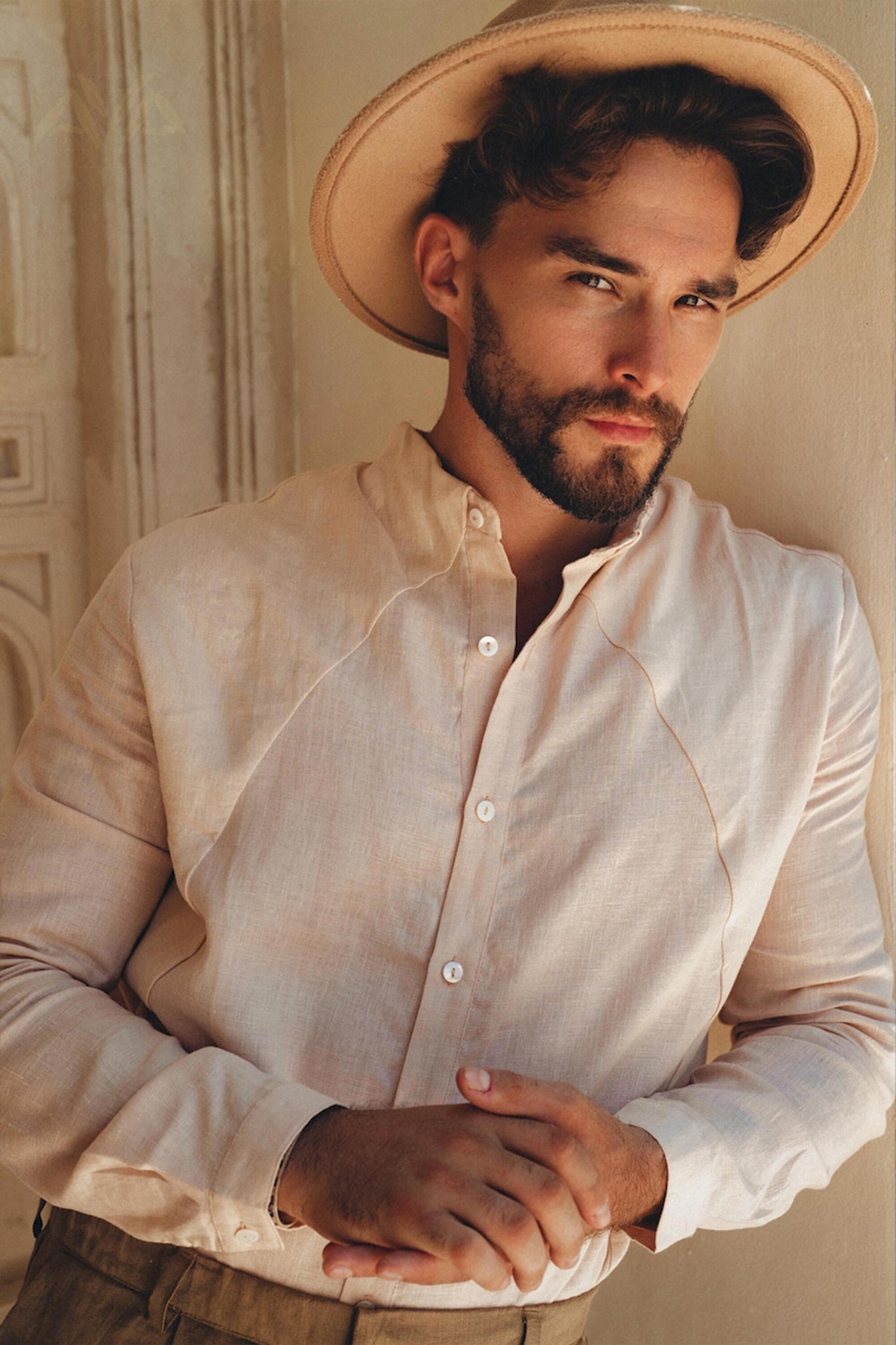 Pale Pink Linen Classic Minimalist Shirt for Men - AYA SW IDR