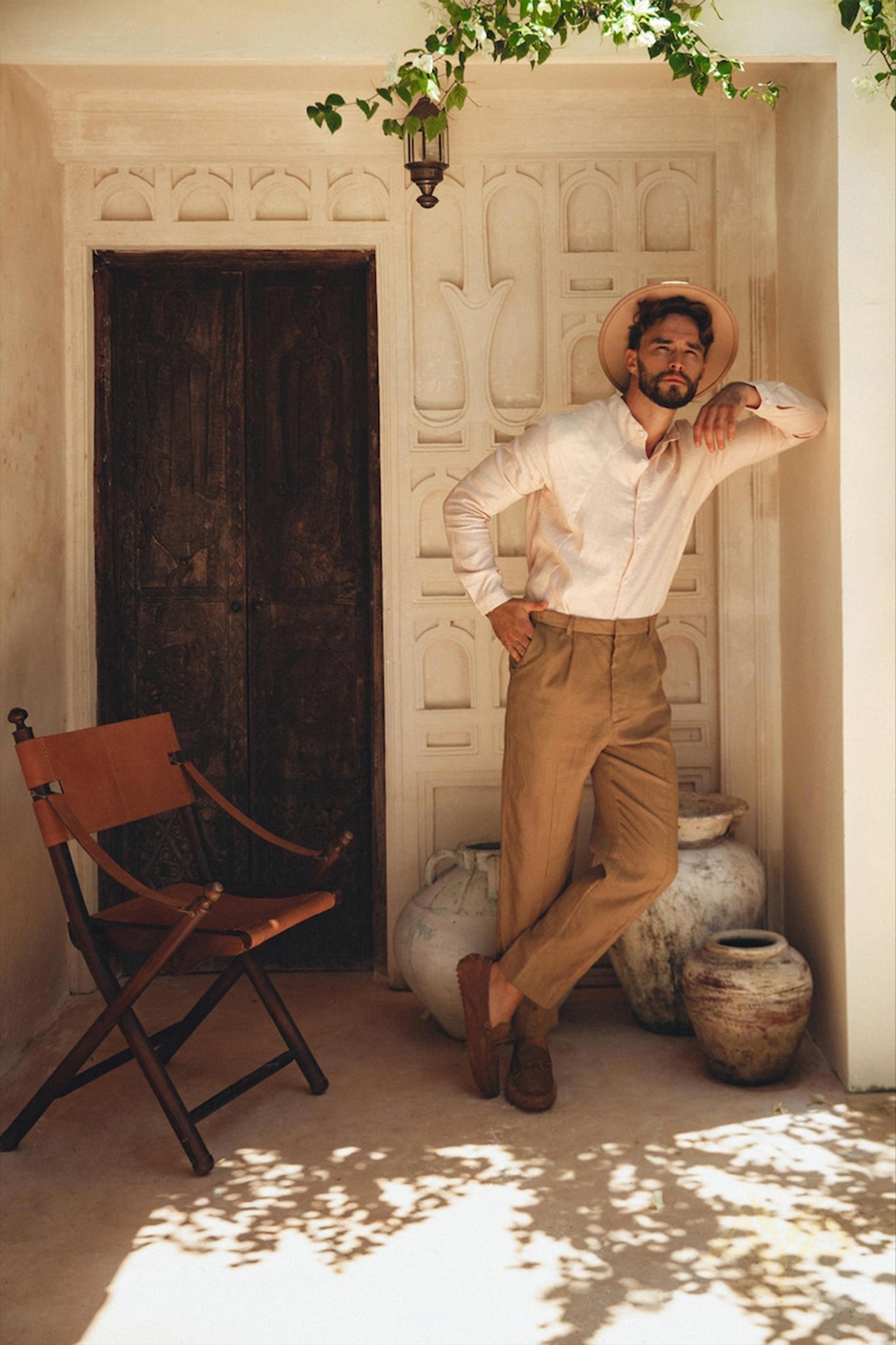 Pale Pink Linen Classic Minimalist Shirt for Men - AYA SW IDR