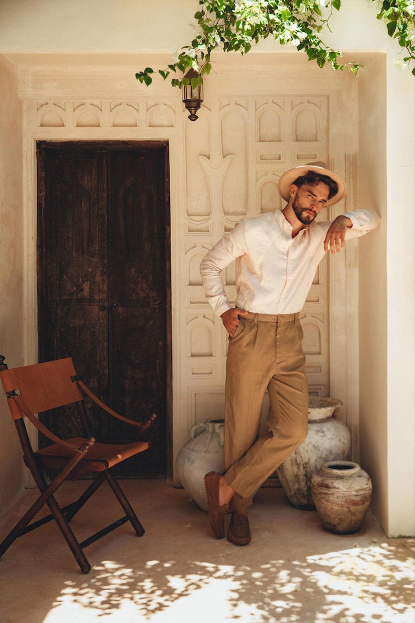 Pale Pink Linen Classic Minimalist Shirt for Men - AYA SW IDR