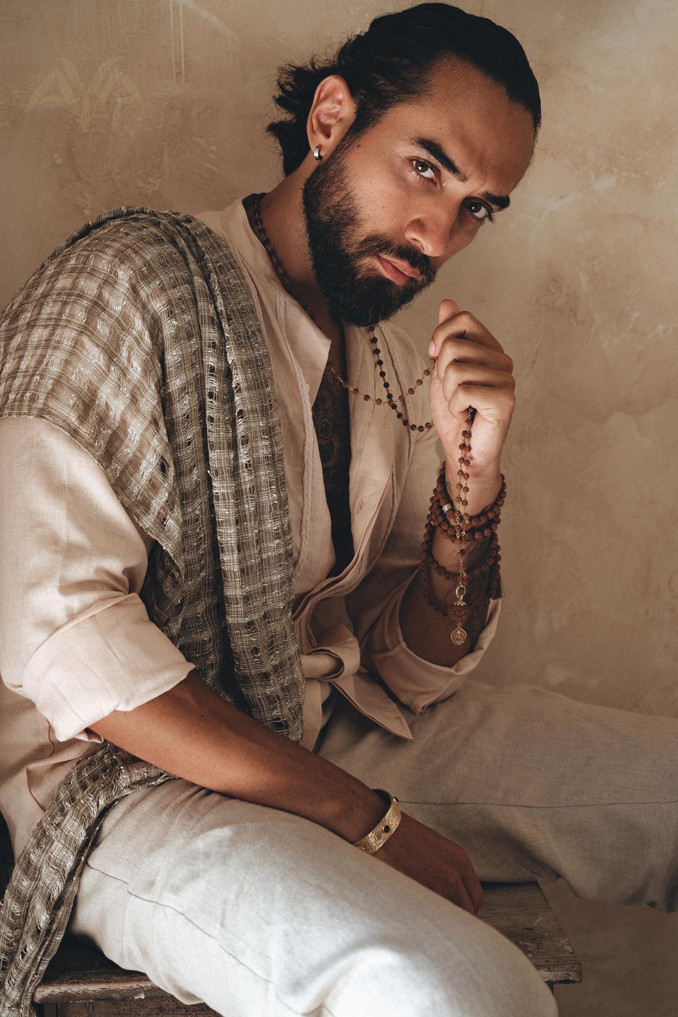 Pale Pink Linen Shirt for Men with Handmade Braids - AYA SW IDR