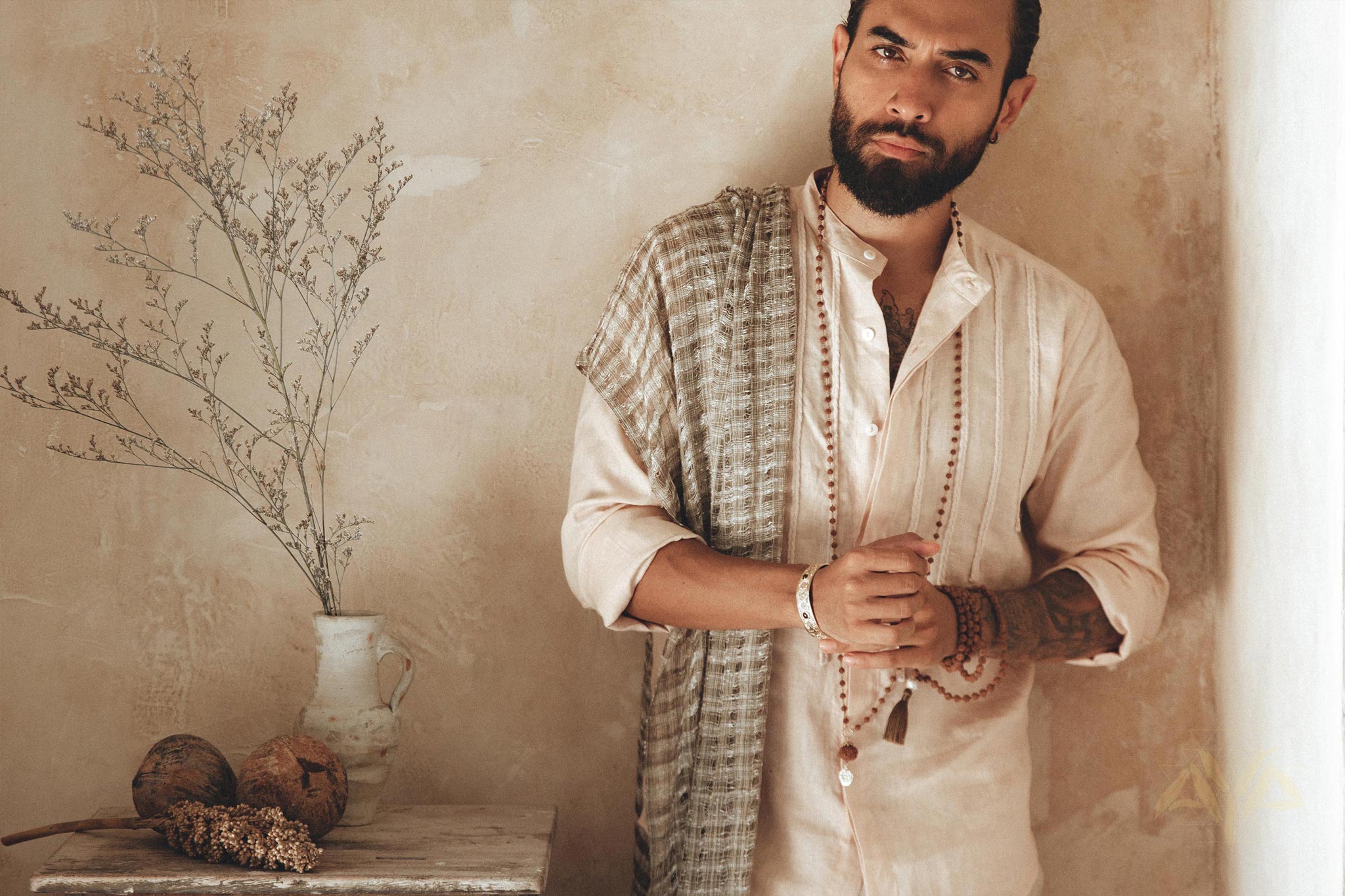 Pale Pink Linen Shirt for Men with Handmade Braids - AYA SW IDR