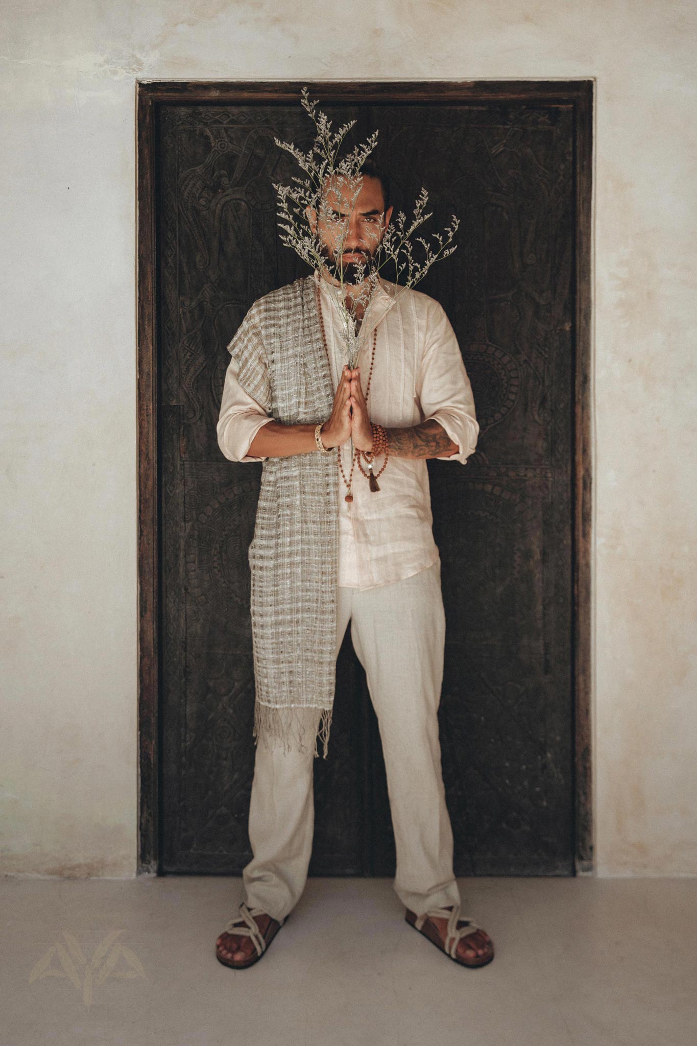 Pale Pink Linen Shirt for Men with Handmade Braids - AYA SW IDR