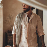 Pale Pink Linen Shirt for Men with Handmade Braids - AYA SW IDR