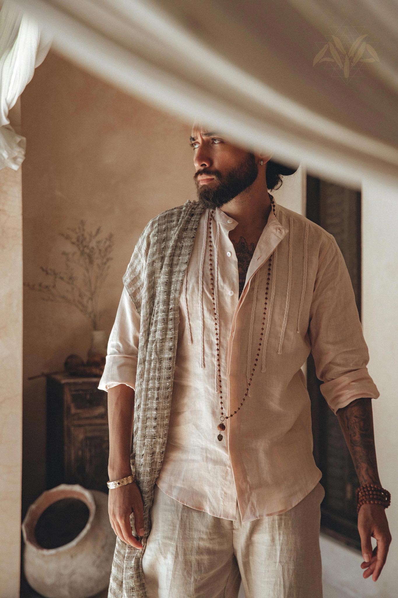 Pale Pink Linen Shirt for Men with Handmade Braids - AYA SW IDR