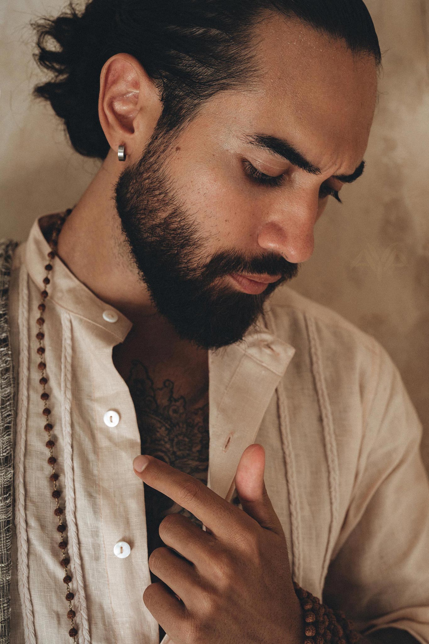 Pale Pink Linen Shirt for Men with Handmade Braids - AYA SW IDR