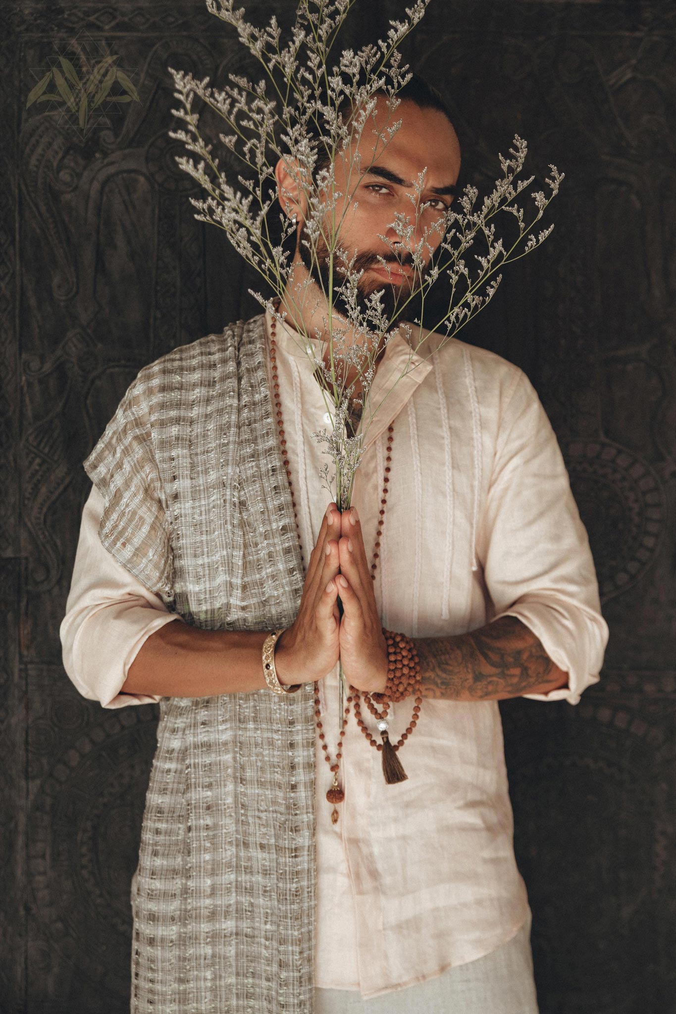 Pale Pink Linen Shirt for Men with Handmade Braids - AYA SW IDR