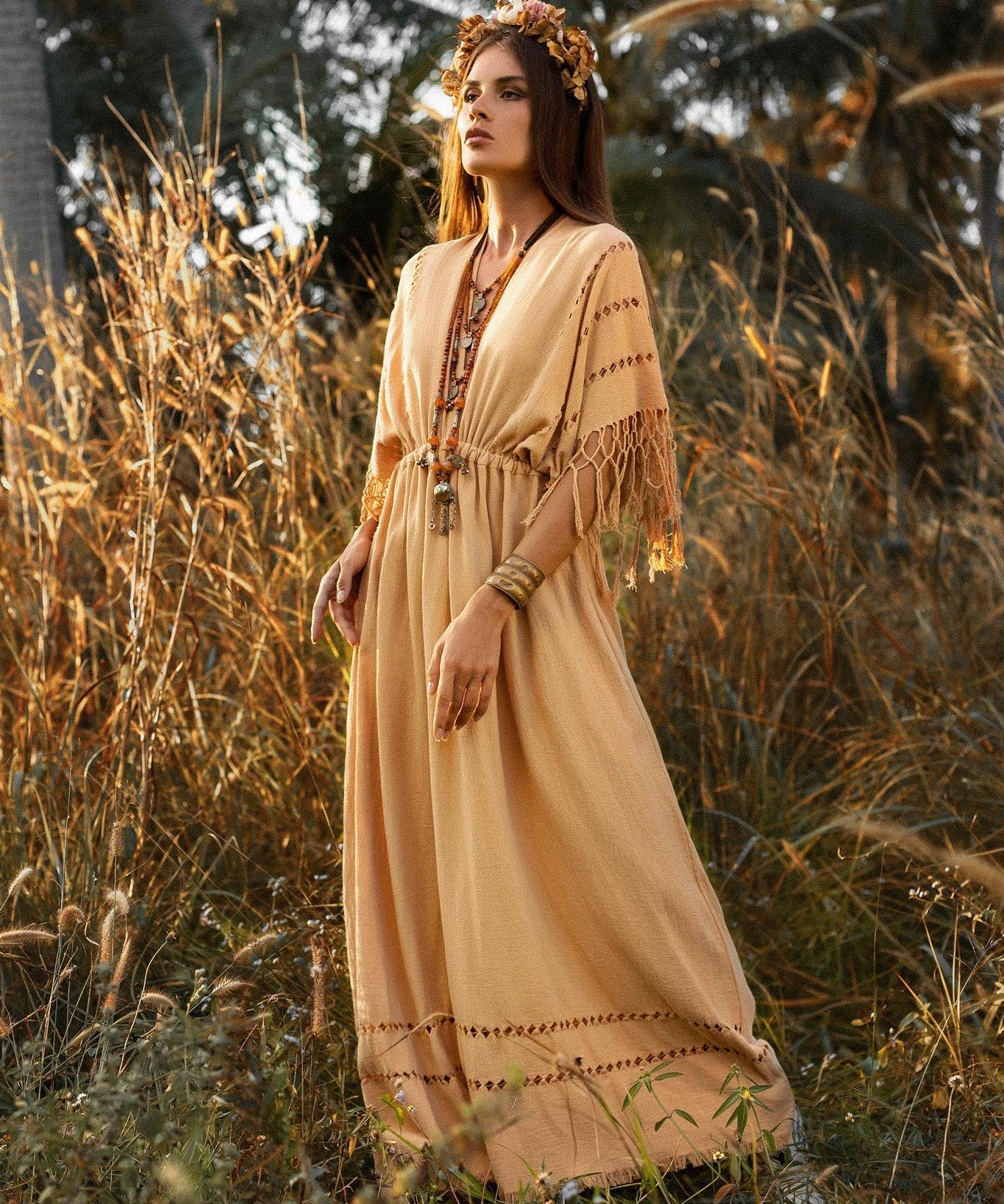 Pale Yellow Boho Dress • Plus Size Dress for Women • Kaftan Maxi Dress - AYA SW IDR