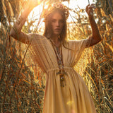 Pale Yellow Boho Dress • Plus Size Dress for Women • Kaftan Maxi Dress - AYA SW IDR