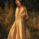 Pale Yellow Boho Dress • Plus Size Dress for Women • Kaftan Maxi Dress - AYA SW IDR