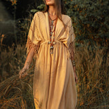Pale Yellow Boho Dress • Plus Size Dress for Women • Kaftan Maxi Dress - AYA SW IDR