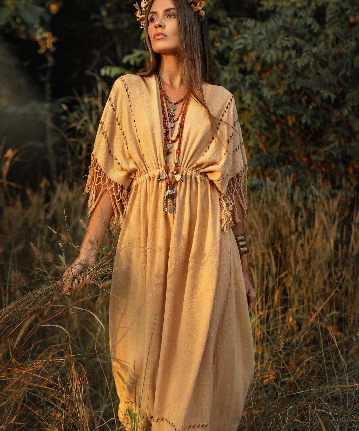 Pale Yellow Boho Dress • Plus Size Dress for Women • Kaftan Maxi Dress - AYA SW IDR