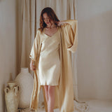 Peace Silk Boho Dress • Mini Cocktail Dress • Evening Gold Silk Dress - AYA SW IDR