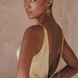 Peace Silk Boho Dress • Mini Cocktail Dress • Evening Gold Silk Dress - AYA SW IDR