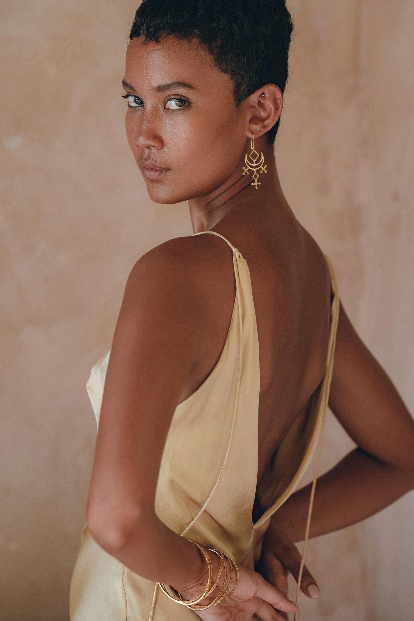 Peace Silk Boho Dress • Mini Cocktail Dress • Evening Gold Silk Dress - AYA SW IDR