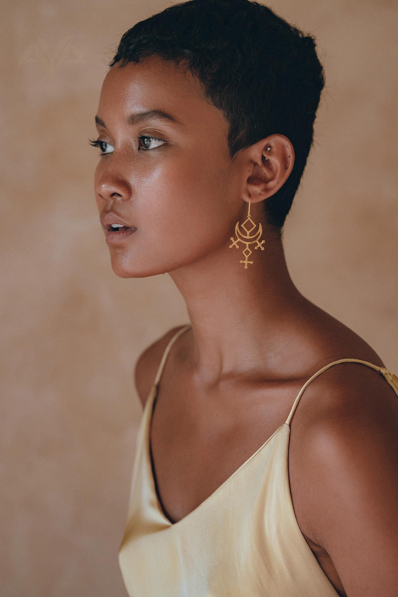 Peace Silk Boho Dress • Mini Cocktail Dress • Evening Gold Silk Dress - AYA SW IDR