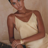 Peace Silk Boho Dress • Mini Cocktail Dress • Evening Gold Silk Dress - AYA SW IDR