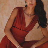 Peace Silk & Cotton Red Rose Jumpsuit • Backless Evening Overall Romper - AYA SW IDR