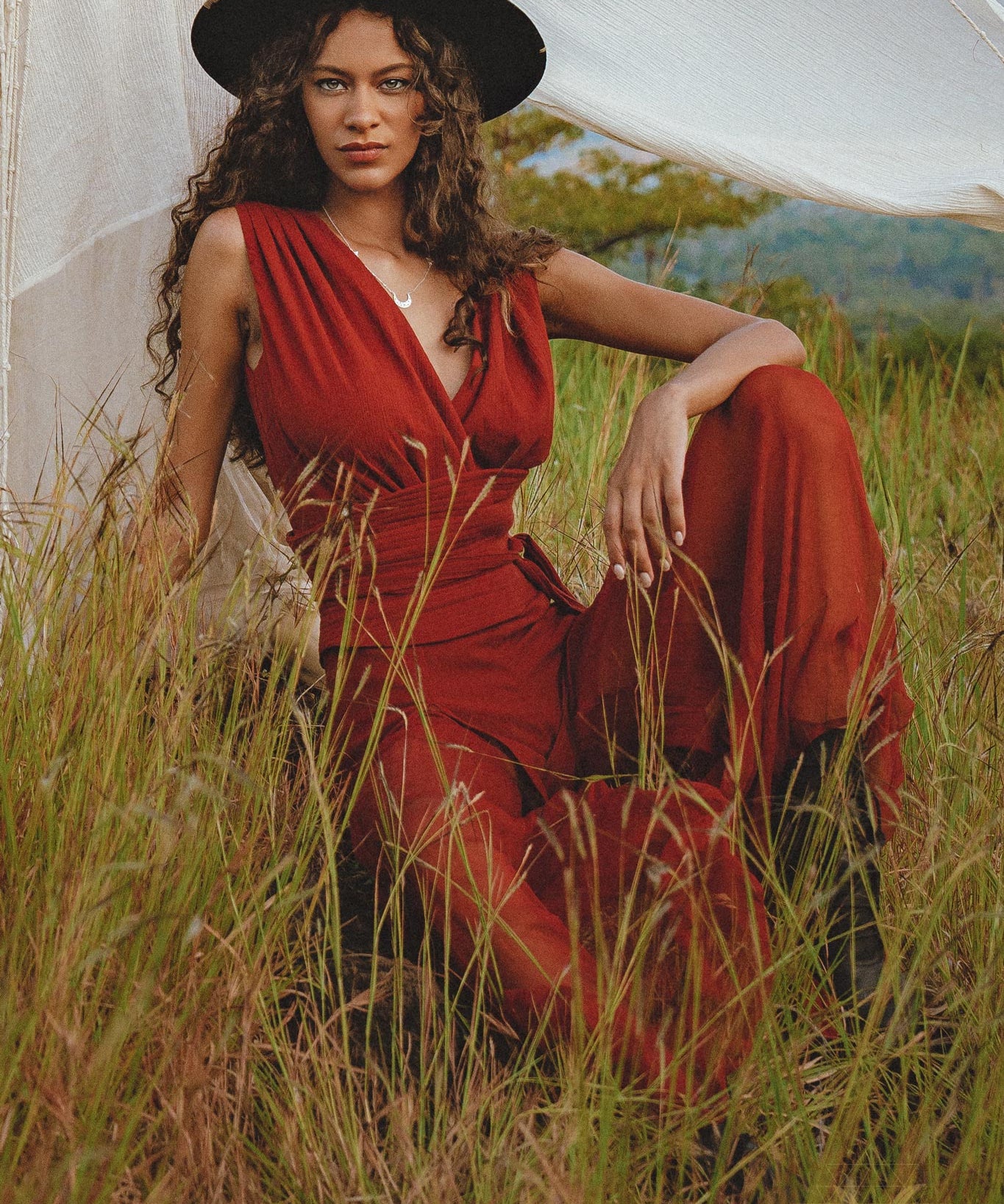 Peace Silk & Cotton Red Rose Jumpsuit • Backless Evening Overall Romper - AYA SW IDR