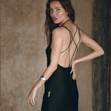 Peace Silk Slip Dress • Natural Silk Dress Women • Black Long Maxi Dress - AYA SW IDR