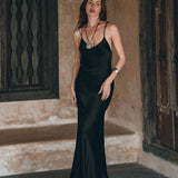 Peace Silk Slip Dress • Natural Silk Dress Women • Black Long Maxi Dress - AYA SW IDR