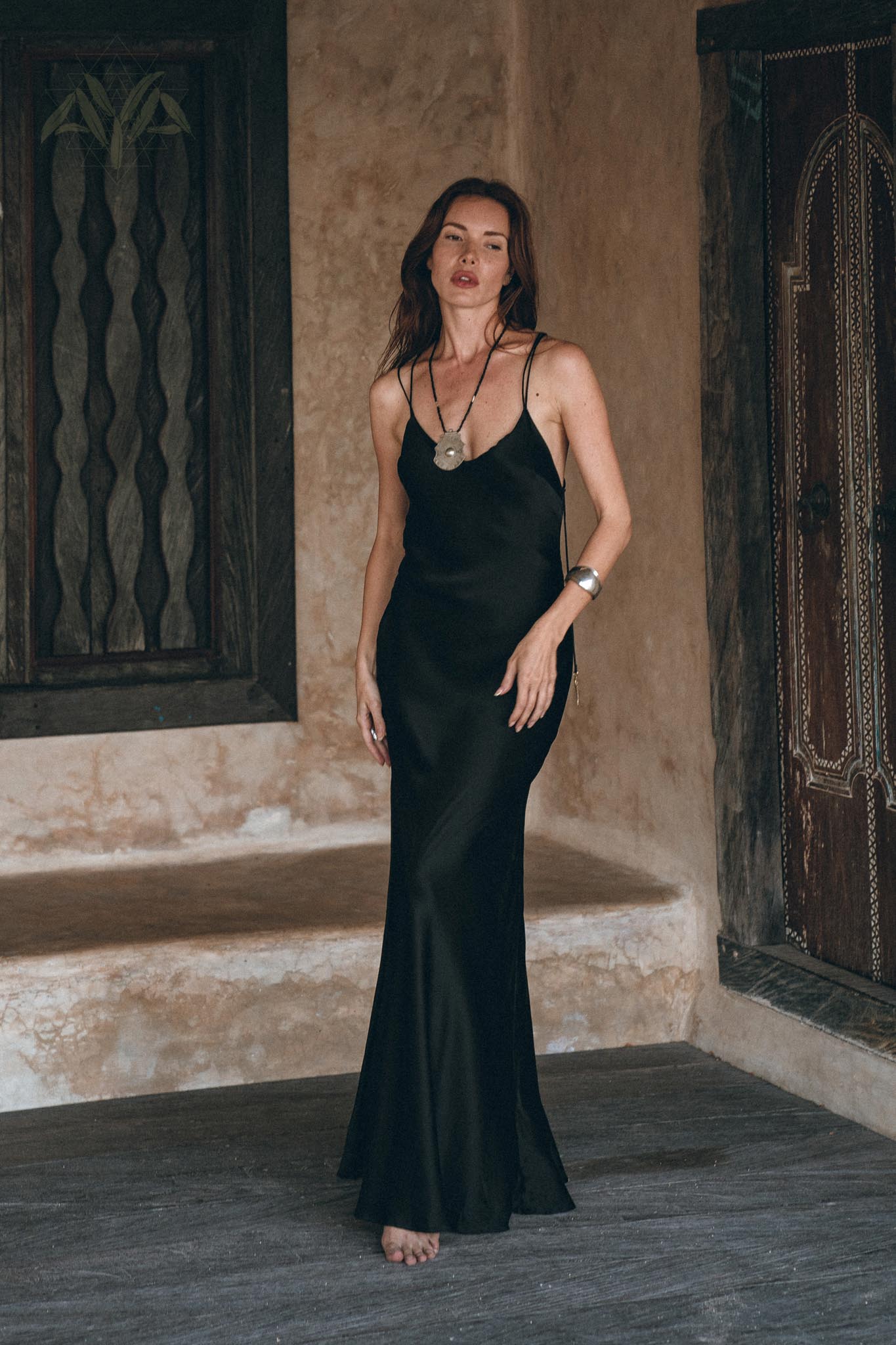 Peace Silk Slip Dress • Natural Silk Dress Women • Black Long Maxi Dress - AYA SW IDR