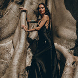 Peace Silk Slip Dress • Natural Silk Dress Women • Black Long Maxi Dress - AYA SW IDR