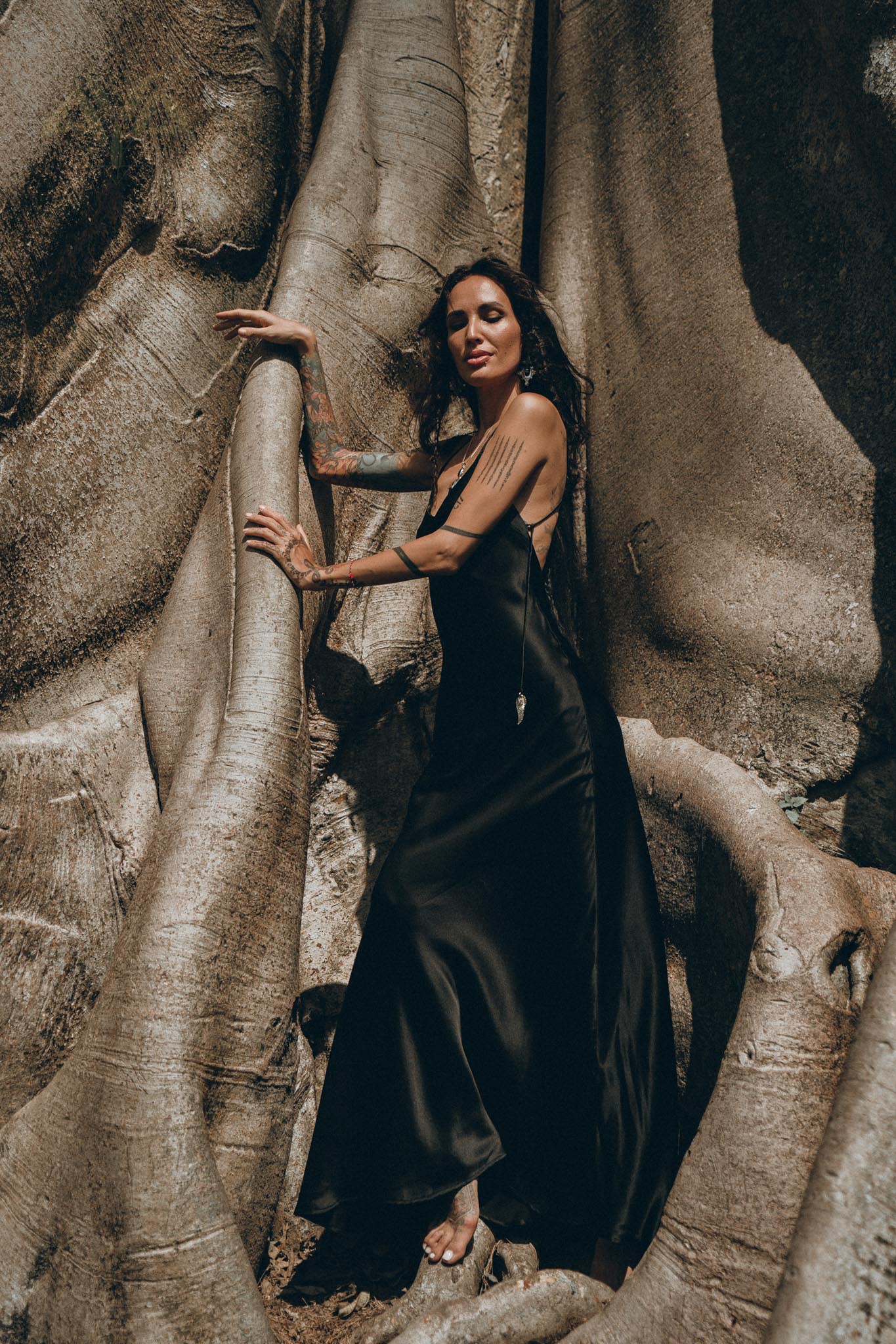 Peace Silk Slip Dress • Natural Silk Dress Women • Black Long Maxi Dress - AYA SW IDR