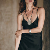 Peace Silk Slip Dress • Natural Silk Dress Women • Black Long Maxi Dress - AYA SW IDR