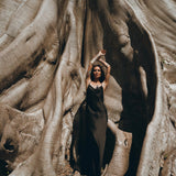 Peace Silk Slip Dress • Natural Silk Dress Women • Black Long Maxi Dress - AYA SW IDR