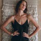 Peace Silk Slip Dress • Natural Silk Dress Women • Black Silk Mini Dress - AYA SW IDR