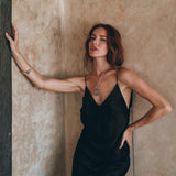 Peace Silk Slip Dress • Natural Silk Dress Women • Black Silk Mini Dress - AYA SW IDR